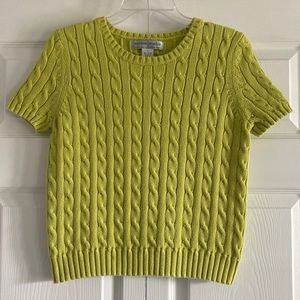 Sutton Studio Chartreuse Short Sleeve Cable Knit Sweater - Size Medium